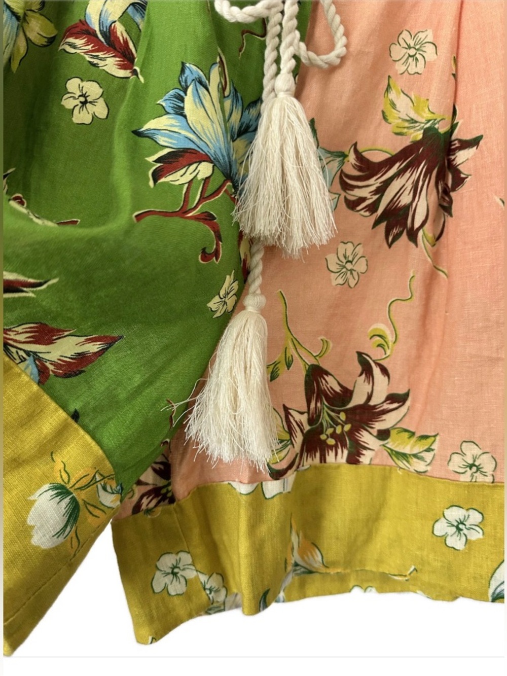 NWT ❤️ Magaschoni Floral Patchwork Tassel Rope Waist Linen Skirt - Picture 3 of 8